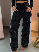 High Waist Rhinestone Jeans