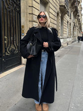 Black Woolen Long Coat with Belt