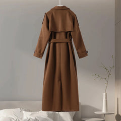 Solid Double Breasted Belted Loose Long Coat