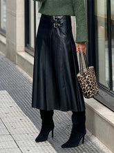 PU Leather High Waist Pleated Skirt