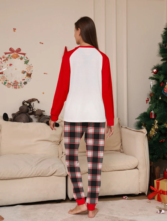 Raglan Sleeve White & Red Top with Plaid Pants