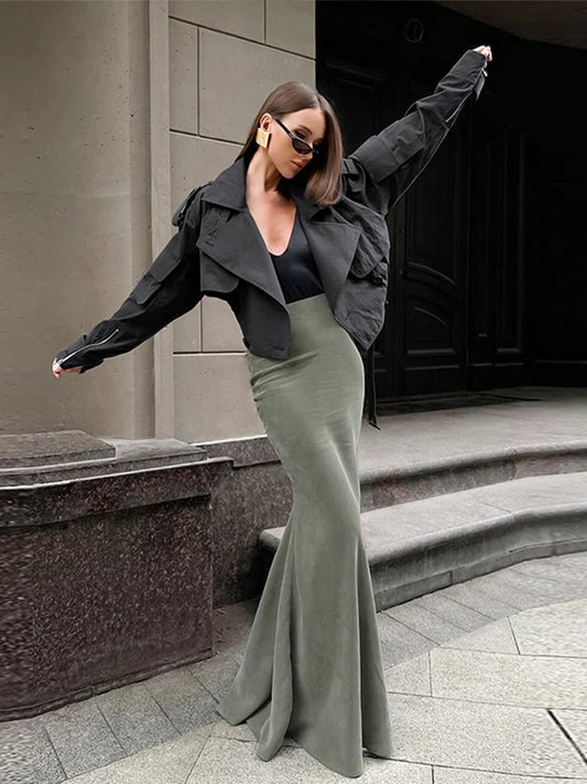 Green Velvet Trumpet Skirt