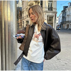 Lace-Up Leather Jacket