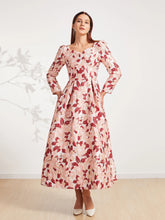Boho Floral Jacquard Long Sleeve Maxi Dress