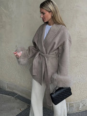 Furry Patchwork Woolen Overcoat