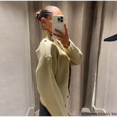 Stand Collar Solid Knit Cardigan