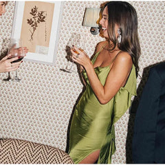 Green Satin Ruffles Sling Dress