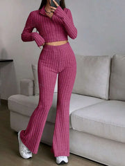 Zip Rib Knit Top and Pants Set