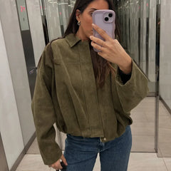 Green Suede Bomber Jacket