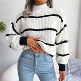 Striped Mock Neck Knit Sweater