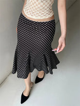 Dot Print Low Waist Midi Skirt