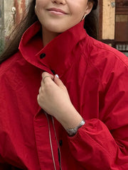 Solid Zip Stand Collar Bomber Jacket