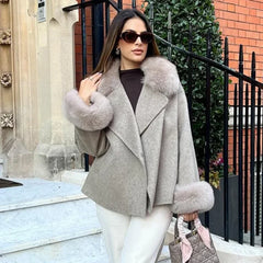 Fur-Spliced Woolen Coat