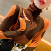 Patchwork Slim Turtleneck Sweater