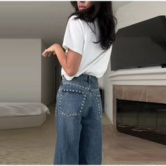 Metal Detail High Waist Jeans