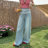 High Waist Lace Trim Jeans