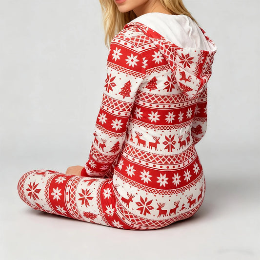 Snowflake Print Christmas Romper Pajamas