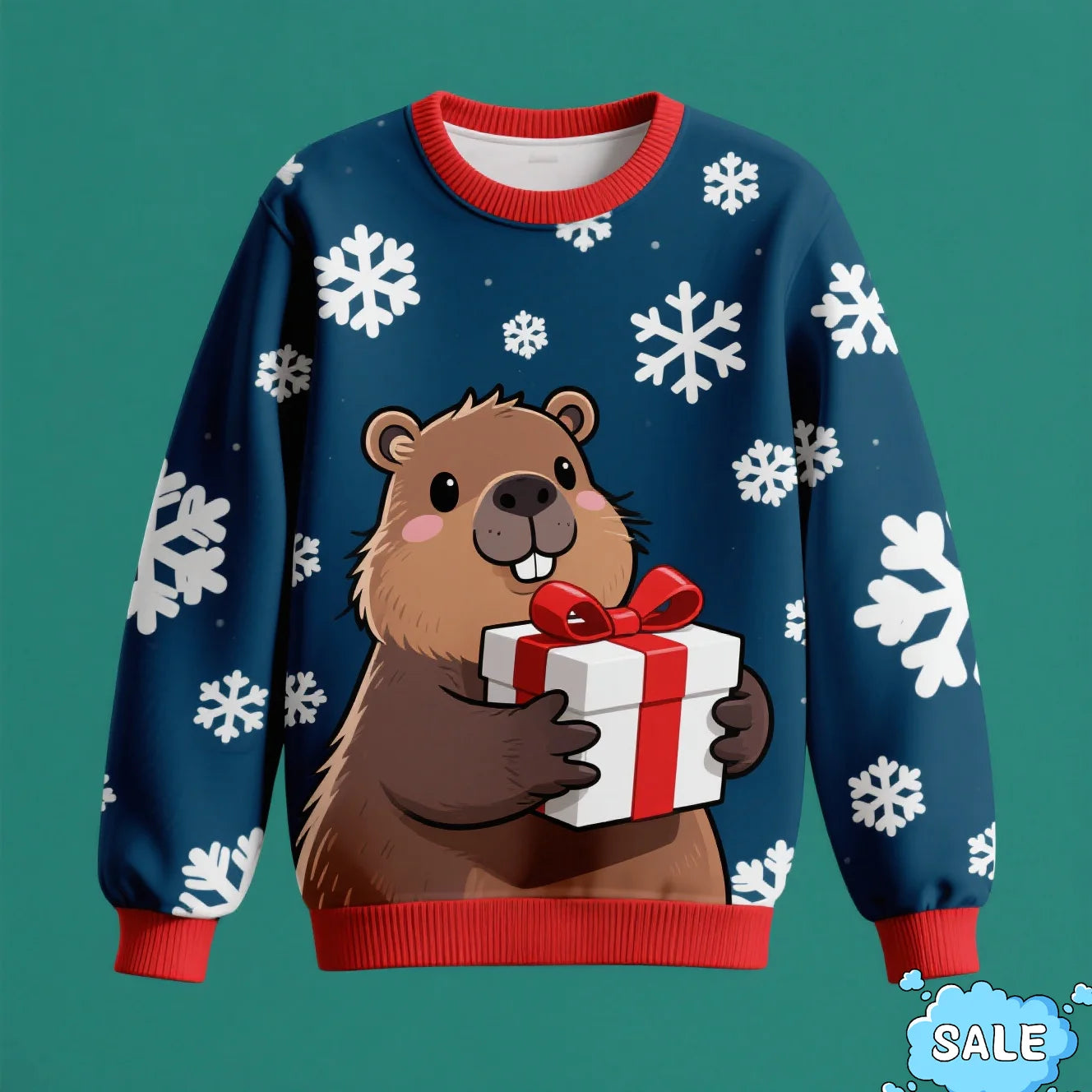 3D Capybara Printed Christmas Sweatshirt