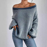 One-Shoulder Stripe Knit Sweater