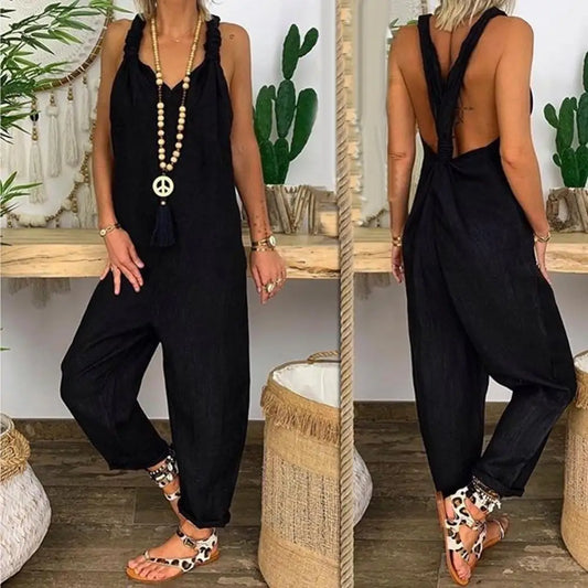 Backless Knotted Bib Jumpsuit