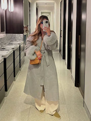 Furry Patchwork Woolen Overcoat