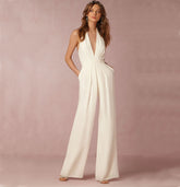 Deep V Halter Backless Jumpsuit