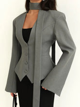 V-Neck Blazer With Scarf Detail