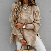 Loose Split High Neck Knit Sweater