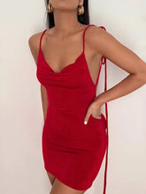 Backless Velvet Spaghetti Mini Dress