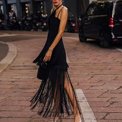 Hollow Halter Tassel Mini Dress