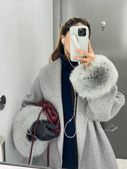 Furry Patchwork Woolen Overcoat