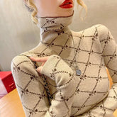 Bow Jacquard Turtleneck Sweater