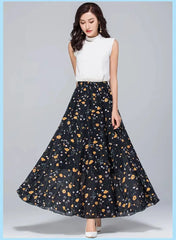 Chiffon Print A-Line Long Skirt