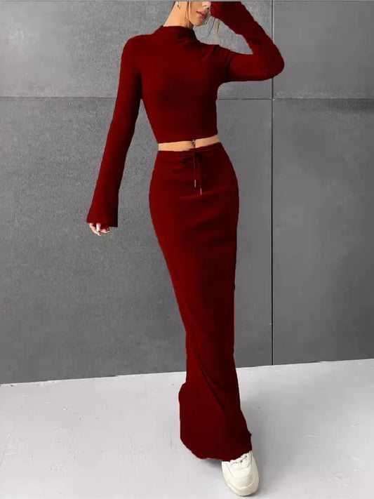 Lace Up Crop Skirt Set