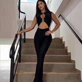 Solid Color Backless Pencil Jumpsuit