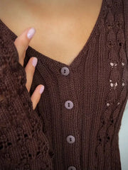 Hollow Knit V-Neck Crop Cardigan