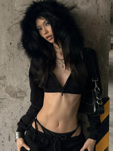 Furry Patchwork Hooded Jacket