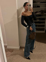 Metal Detail High Waist Jeans