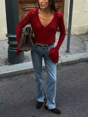 Hollow Knit V-Neck Crop Cardigan