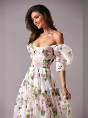 Off-Shoulder Boat Neck Evening Dress