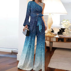 One Shoulder Bow Pants Set