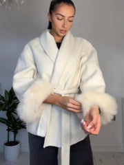 Furry Patchwork Woolen Overcoat