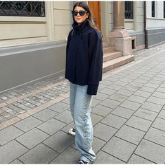 Solid Stand Collar Coat