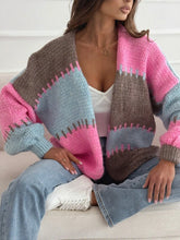 Contrasting Lantern Sleeve Cardigan