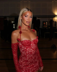 Red Lace Halter Mini Dress