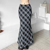 Plaid High Waist Long Skirt