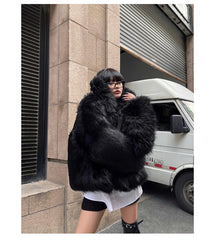 Oversized Black Faux Fur Coat