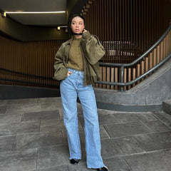 Green Suede Bomber Jacket