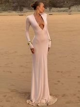 Deep V-Neck Long Sleeve Maxi Dress