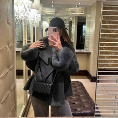 Fur-Spliced Woolen Coat